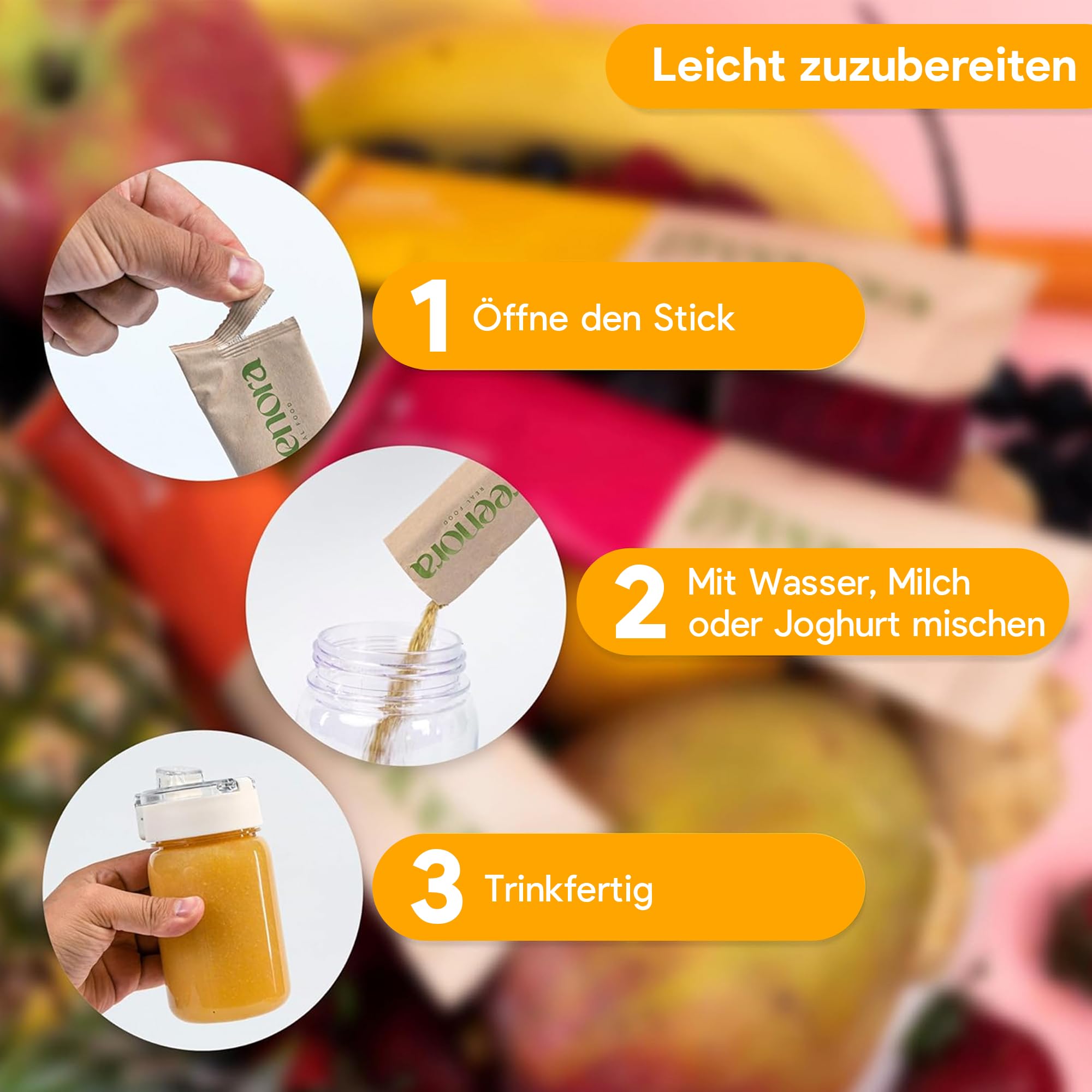GREENORA Veganer Smoothie Gefriergetrocknetes Fruchtpulver 100% Natürlich BIO. Dehydriert. Erdbeere Apfel Ingwer Mango Rote Bete Spirulina. Ohne Zuckerzusatz 9x24g