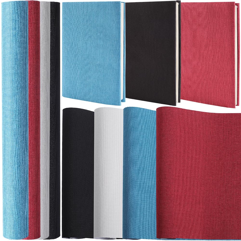 CRASPIRE 4 Pieza 51x11.8 Telas de Lino para Libros de 4 Colores para Libros A4-A8 encuadernación de Tela Superficie de Papel Cubierta para Libros Álbumes de Recortes Archivos Bricolaje Protector