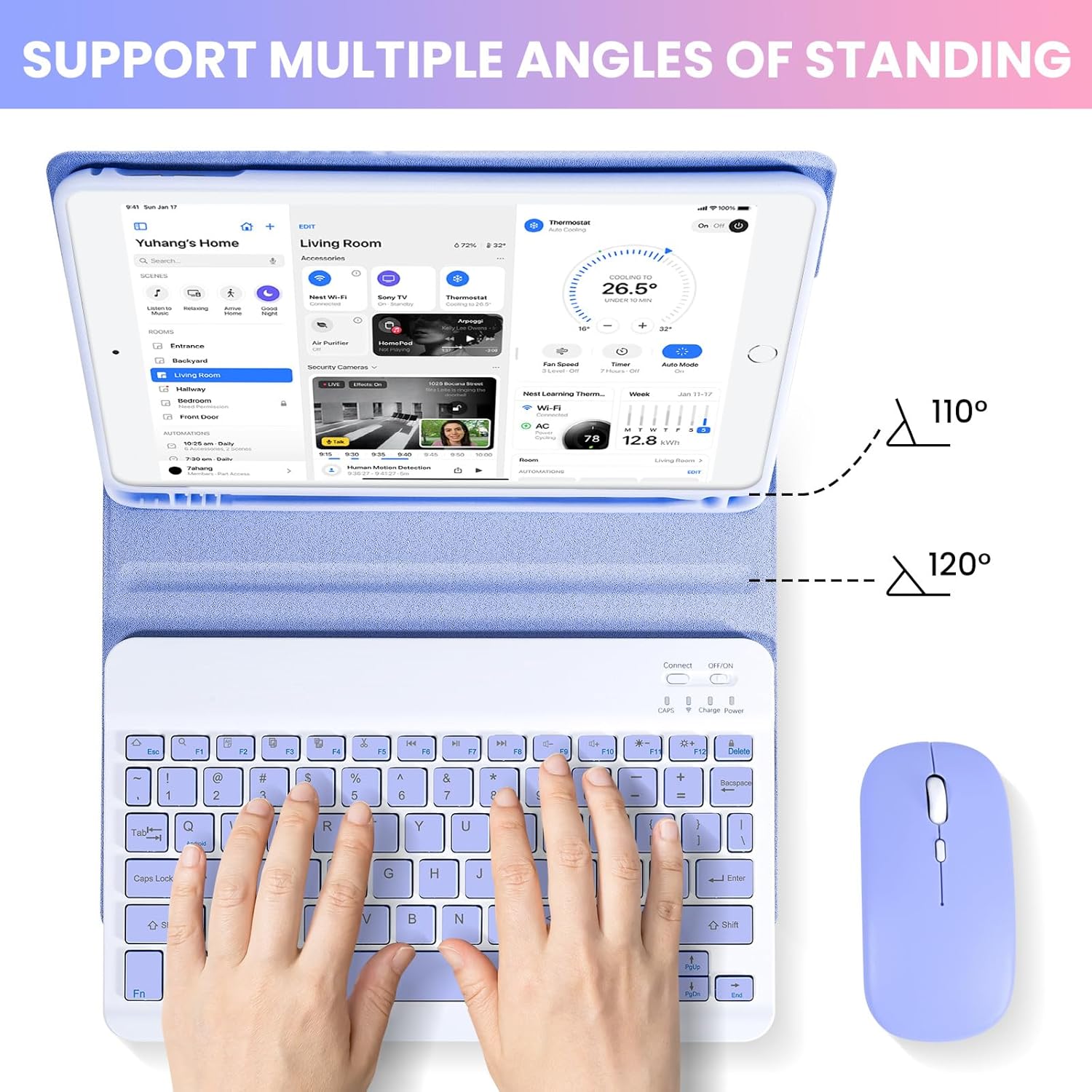 for iPad Pro 9.7 inch Case with Keyboard and Mouse for iPad 2018 (6th Gen)/ 2017 (5th Gen), 2016 iPad Pro/Air 2/1 Keyboard Case with Mouse, Bluetooth Wireless Keyboard Cover with Pencil Holder,Purple
