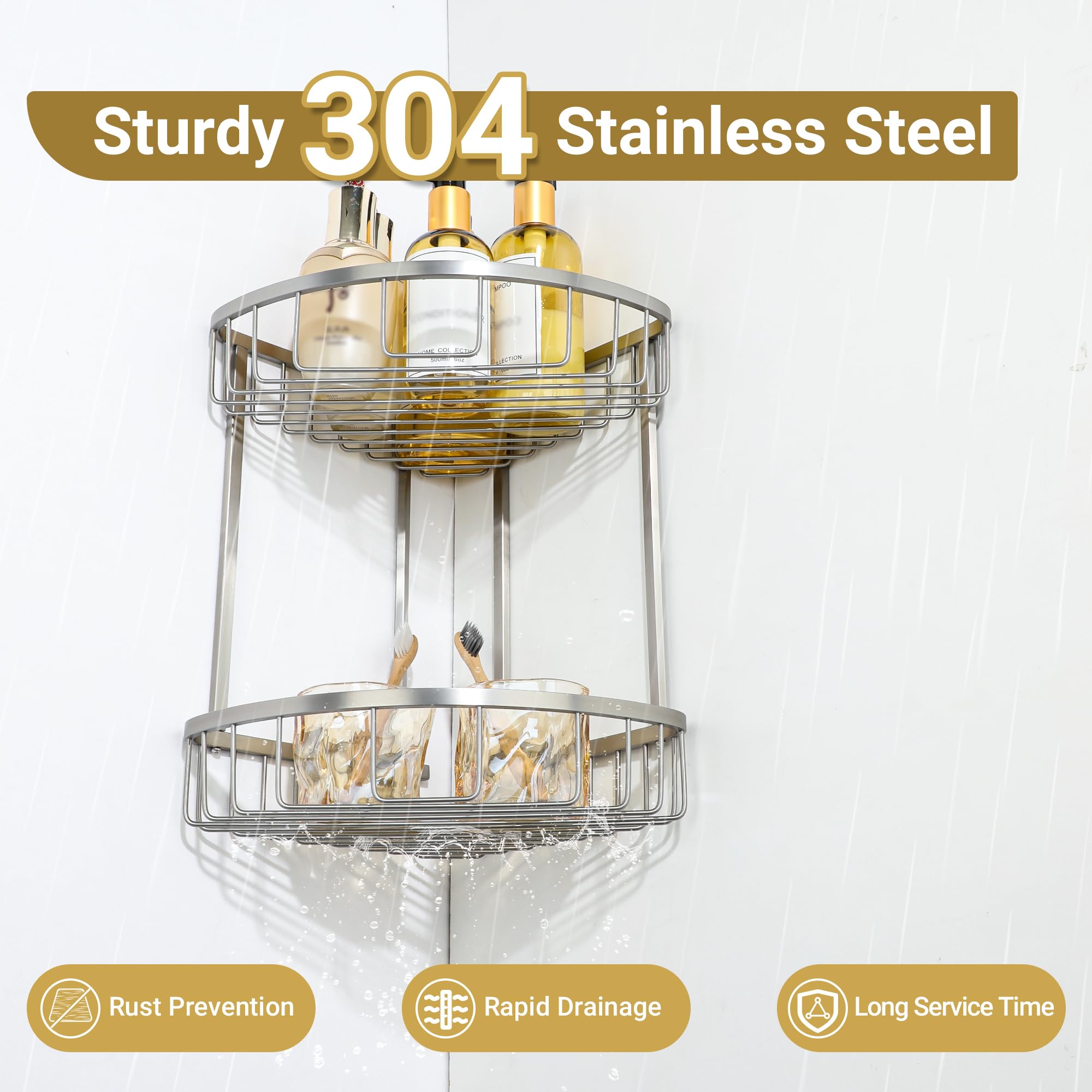 SAYAYO Corner Shower Caddy Basket, SUS304 Stainless Steel Bathroom Shower Corner Shelves Basket Organiser Storage - Image 4