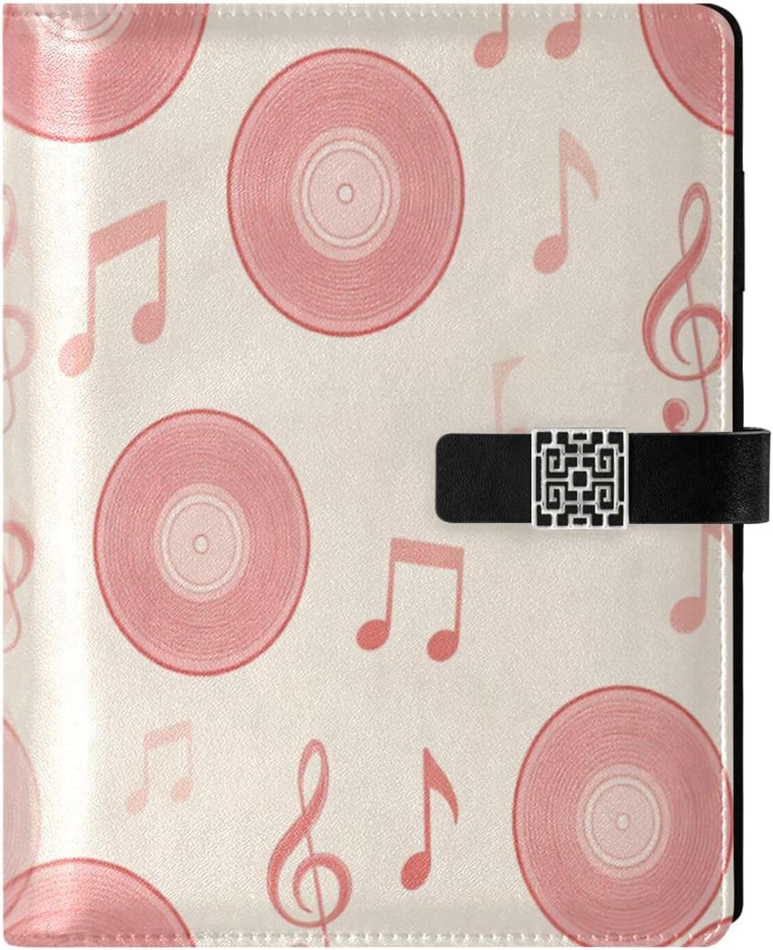 Vinyl Records Music Notes Treble Clefs PU Leather Notebook A5 Binder 6 Ring Refillable Journal with Magnetic Buckle Closure Loose Leaf Travel Office Planner Budget Binder Notepad Portfolio