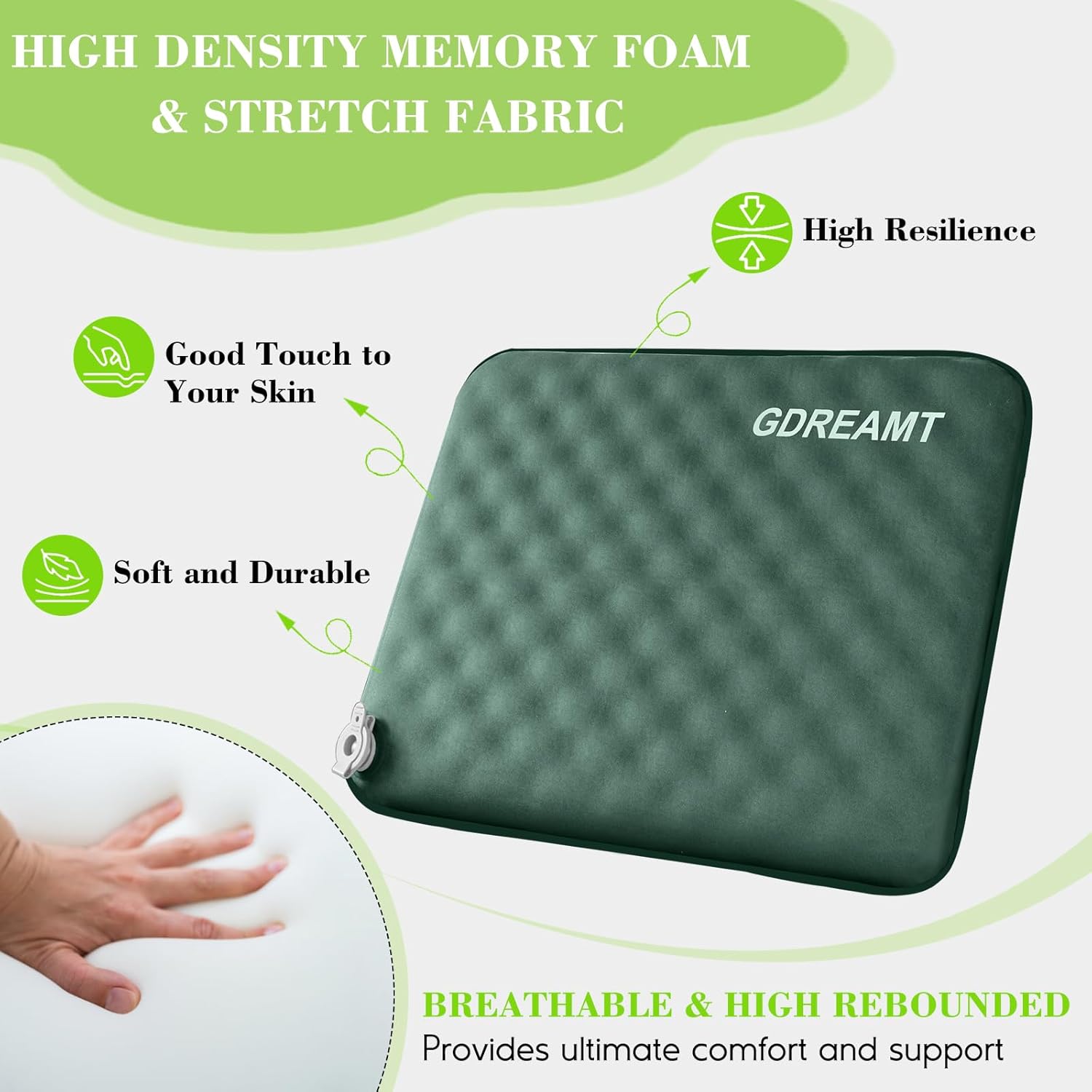 Inflatable Seat Cushion, Self-Inflating Memory Foam Stadium Seats Cushion Portable Camping Air-Foam Sitting Pad for Travel Airplane Car Bleachers Backpacking Office, Lightweight & Compact