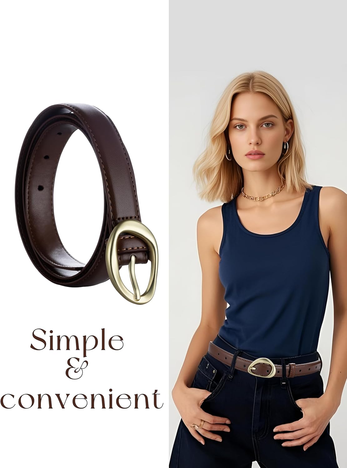 Women's Skinny Leather Belt for Jeans Dresses Pants Ladies Thin Soft Waistband with Gold Buckle Black Brown Gift Belt - Image 3