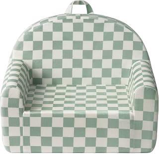 Blissful Diary Toddler Chair, Snuggly Soft Kids Sofa Chair, Supportive Toddler Couch for Boys and Girls, Kids Furniture for Baby Gift, Sage Checkered