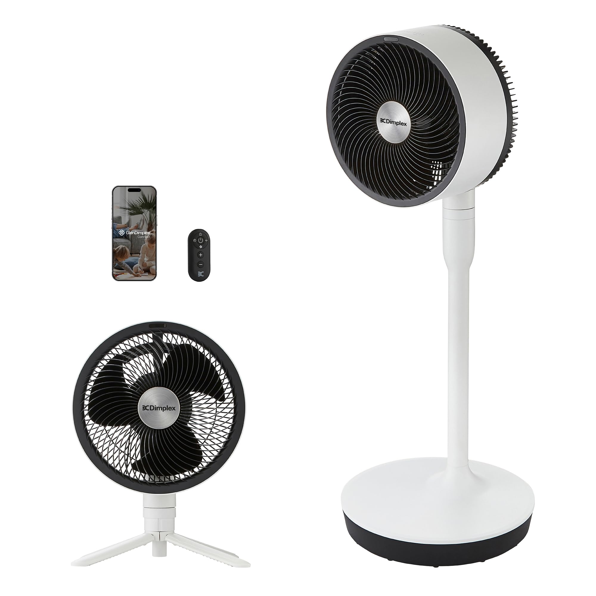 DIMPLEX DUOCOOL Smart Ventilateur 2-en-1 sur Pied & de Table Blanc, 5 Vitesses + Turbo, 20 m, 36 dB, App, Google Home & Alexa, Télécommande