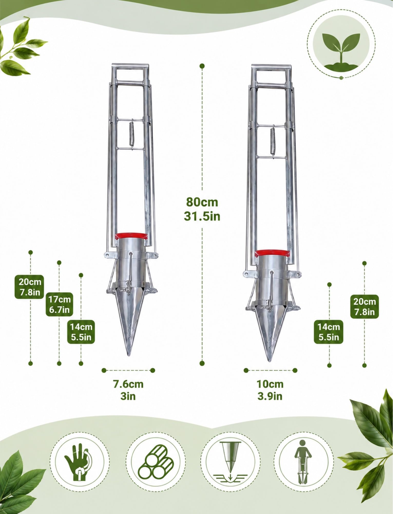 Transplanteur de semis, transplanteur de semis à 3 mâchoires, planteur de bulbes de jardin et perforateur de semis, outil de transplantation de légumes sans effort(10 cm/4 inch,14 cm/5.5 inch)