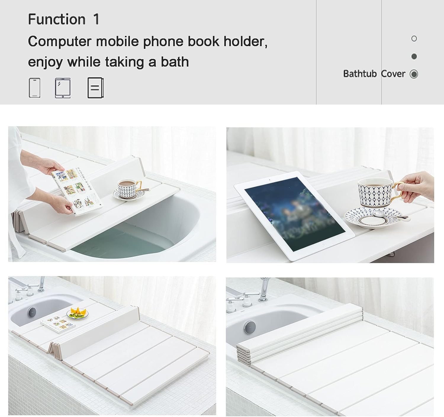 Bathtub Cover Folding Bath Tray PVC Dust-Proof Cover Insulation Board for Home SPA Experience Bathroom Shelf Bathtub Tray Bath Tub Rack White (75x149cm)