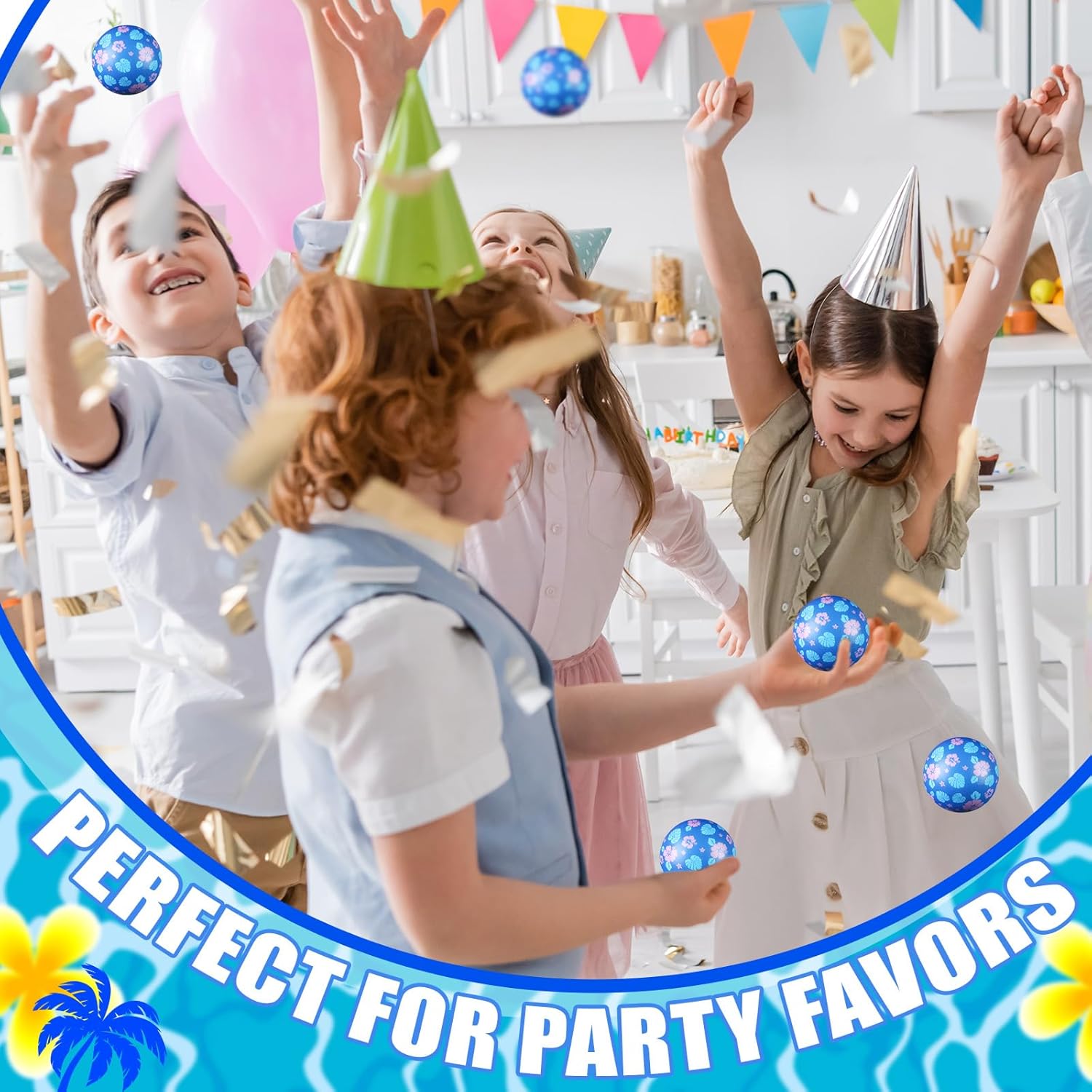 Soulchen 24 Pcs Hawaii Party Favors 1.97'' Stress Balls Blue Hawaiian Leaves Sensory Fidget Toys Gifts for Kids Squeeze Anxiety Fidget Sensory Balls Birthday Party Favors Supplies