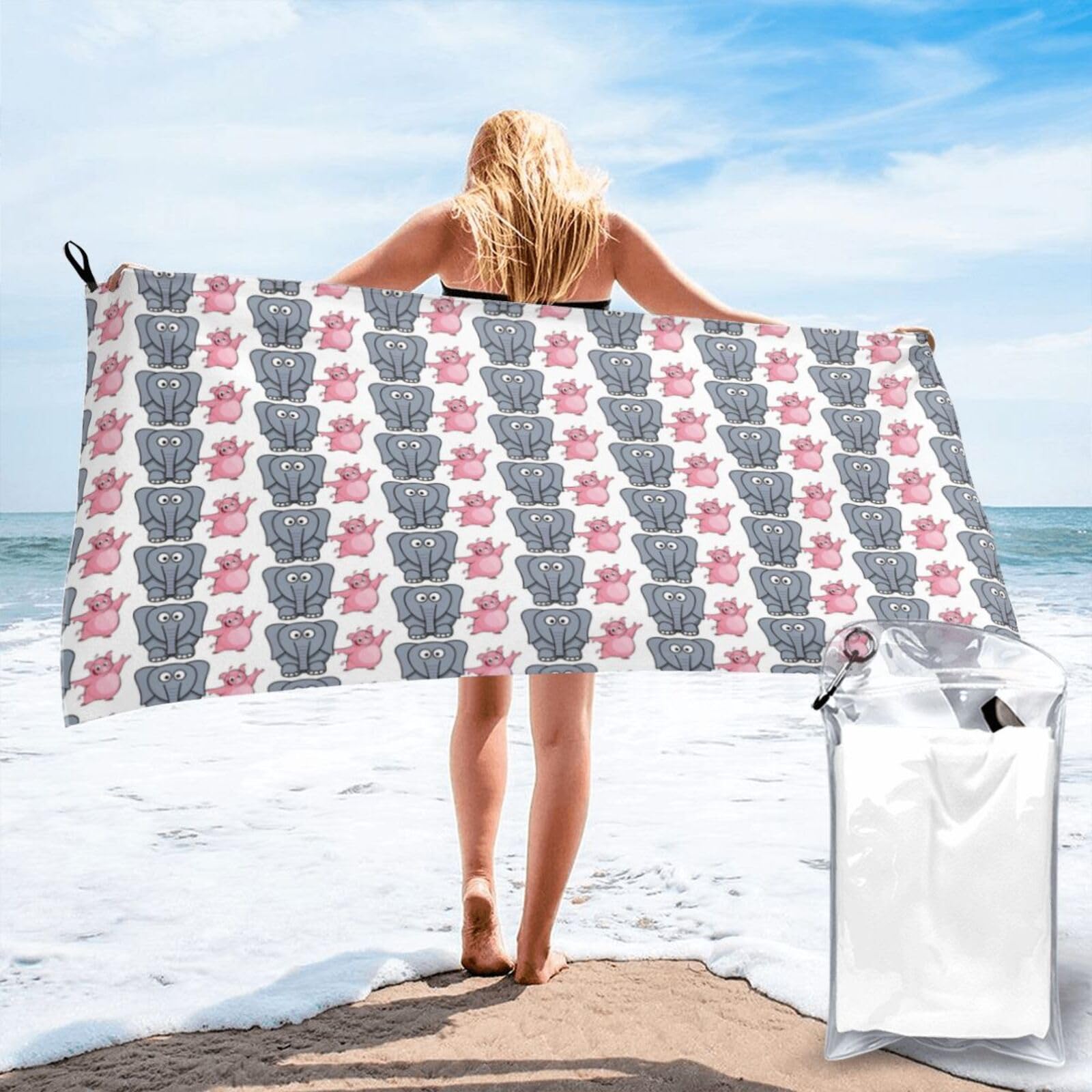 FHIZOAL Elephant And Piggie Quick Dry Towel Microfibre Towel Super Absorbent Ultra Compact Gym Sports Beach Camping Travel