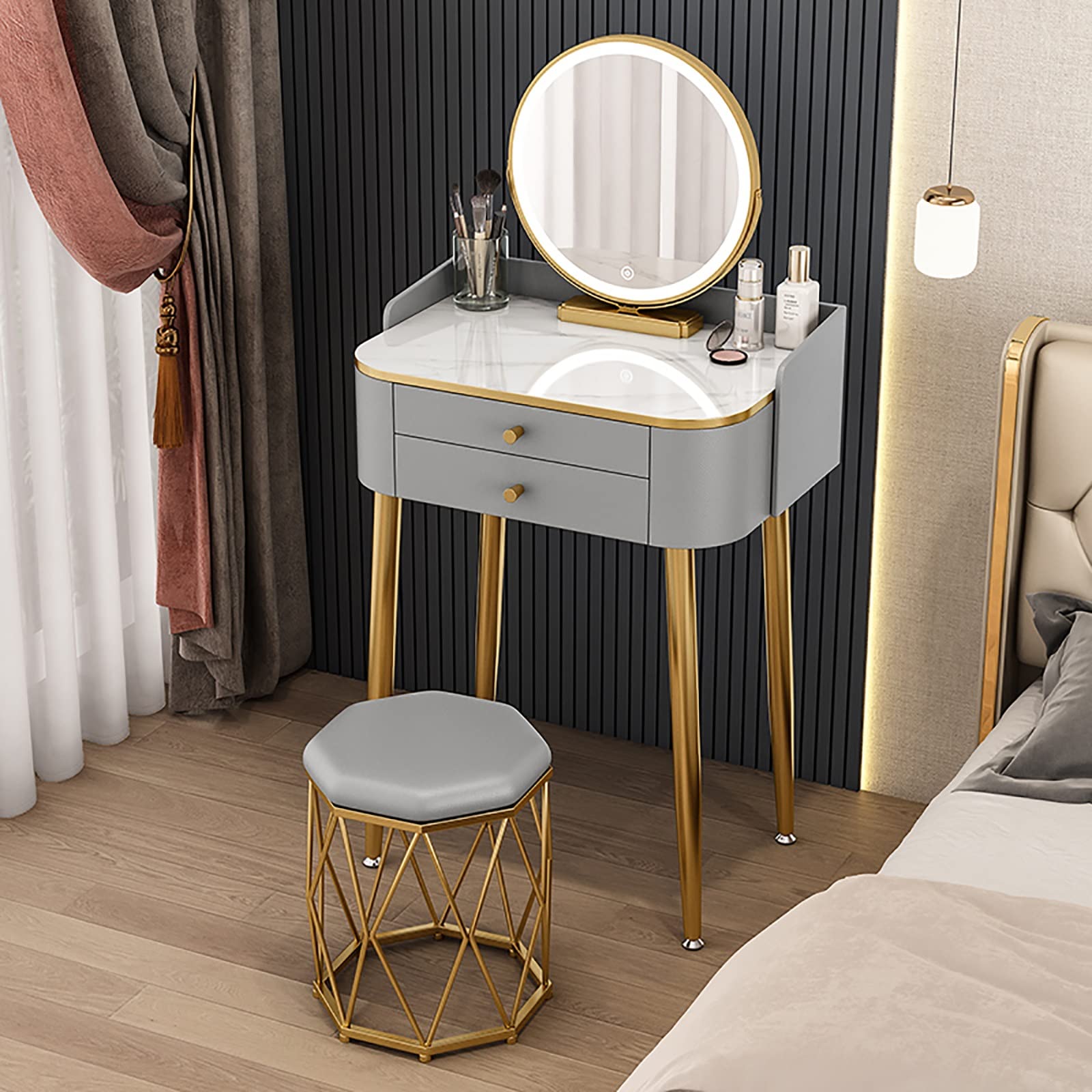asdchZen Illuminated Dressing Table With Mirror For Small Bedrooms-50Cm/19.7In Vanity Table Compact Makeup Station Stylish Furniture For Home Decor
