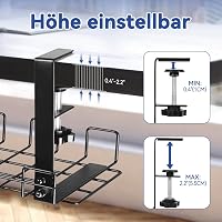 HOMMAND Asztal Alatti Kábel Szervező Fém Tartó Csipeszes Rögzítés Irodai Otthoni Fekete 4