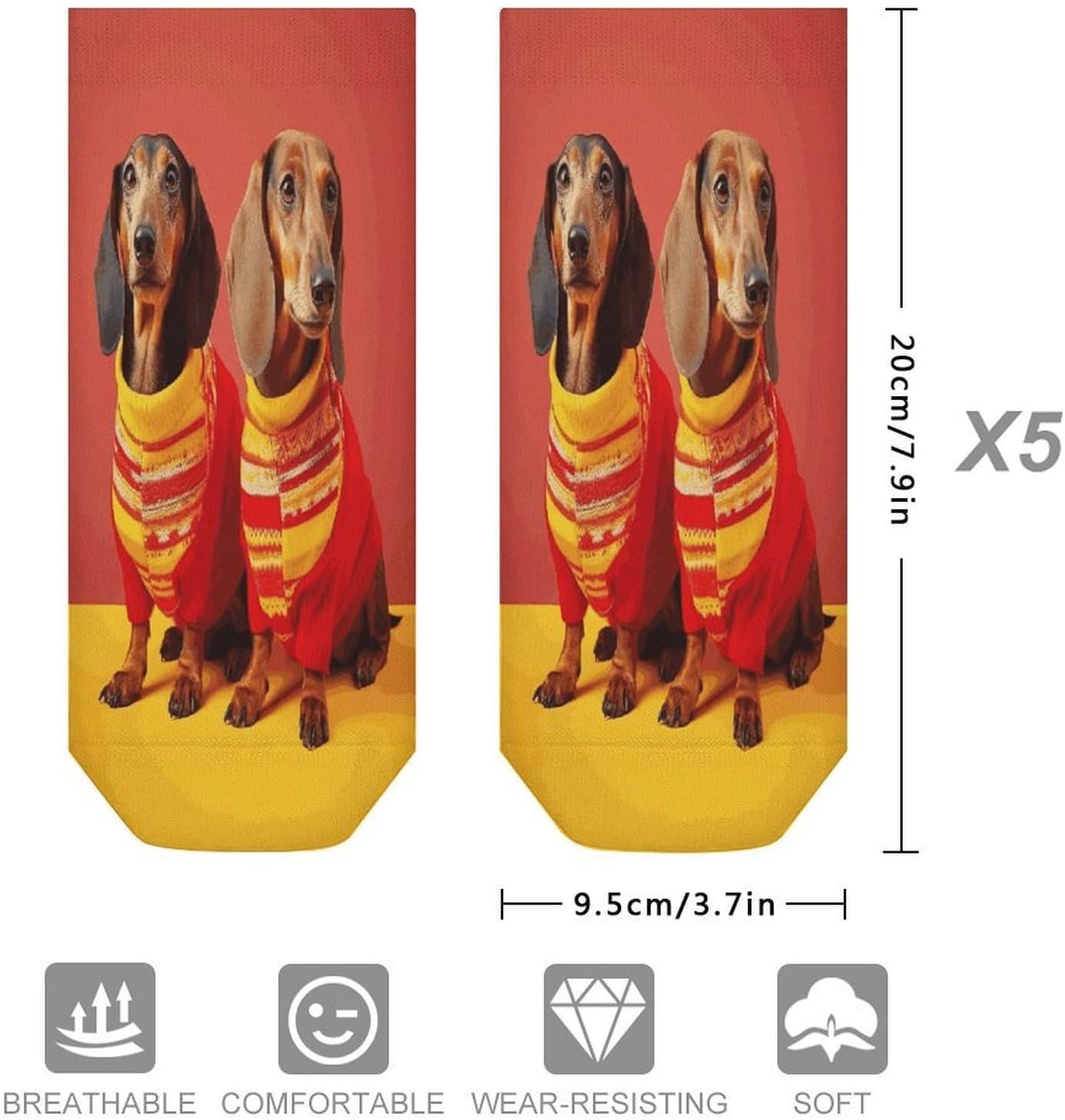Cute Dachshund Ankle Socks for Men Women 5 Pairs | Comfortable Casual Low Cut Socks, Lightweight No Show Breathable Athletic Socks, Soft Mini Crew Socks for All Seasons