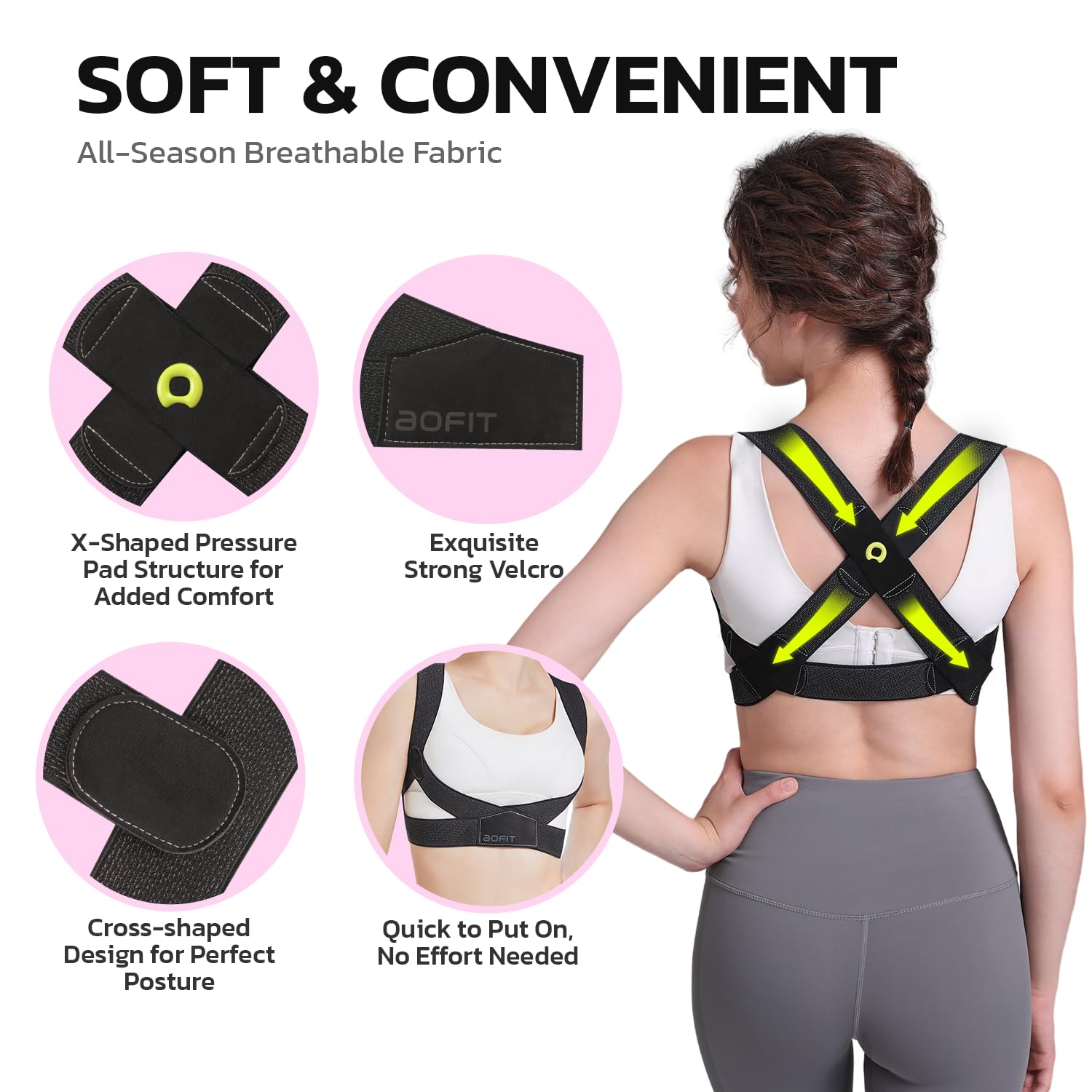 aoFIT Posture Corrector for Women, Upper Back Brace Straightener, Back Support Belt for Hunchback Correction, Relieve Neck Shoulder Clavicle Pain