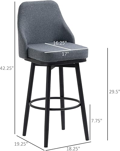 Miniatura 3 de HOMCOM Juego de 2 taburetes de bar de altura de bar, modernos taburetes giratorios de 360 de altura del asiento, sillas de comedor con patas de