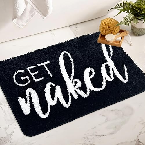Miniatura 8 de Homantic Alfombras de baño con texto en inglés Get Naked, divertidas alfombras de baño antideslizantes para decoración de suelo de baño, alfombras
