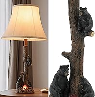Vista 6 de Rustic Bear Table Lamp with Campfire Nightlight, 3-Bear Resin Tree Bedside Lamp with USB & Type-C Ports, Touch Control Wildlife Table Lamp for