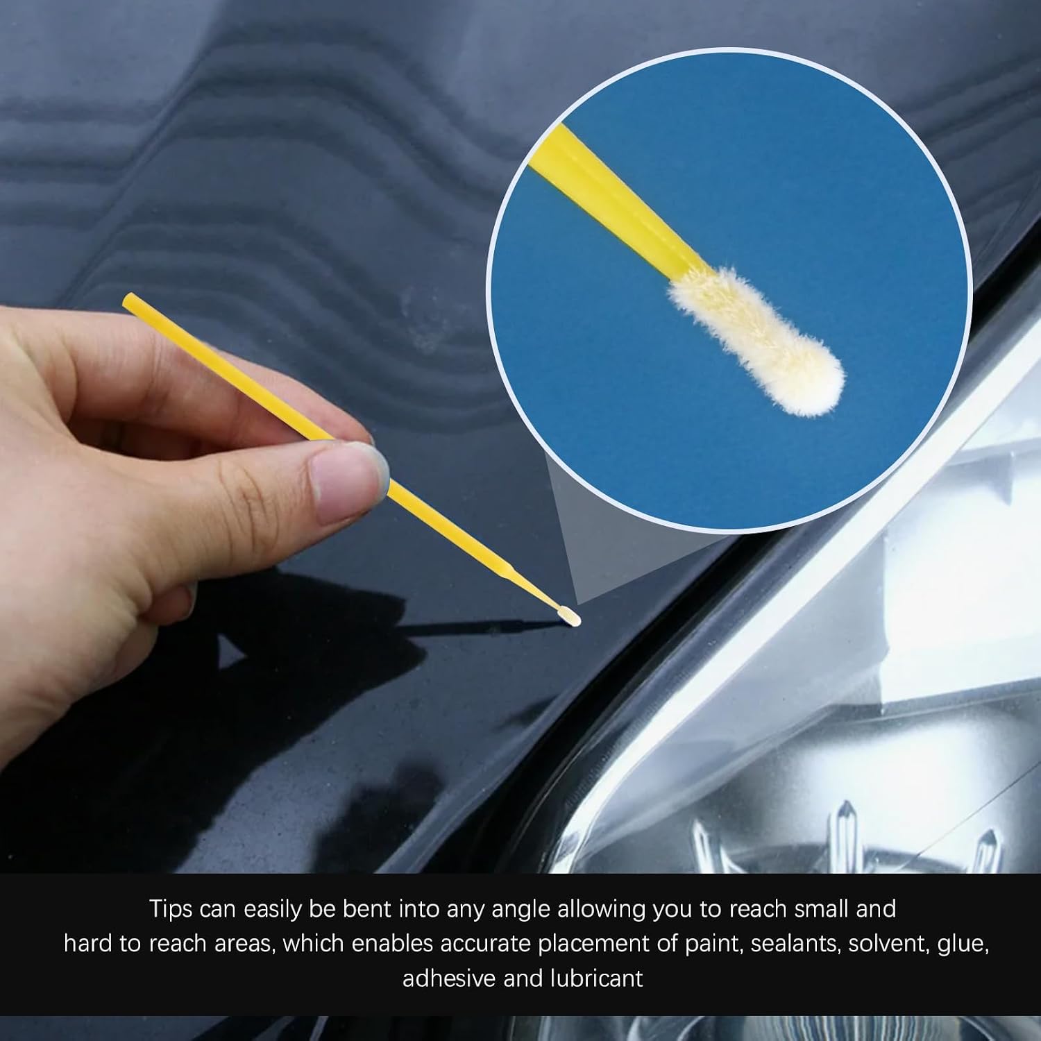 Saihisday Touch Up Paint Brushes for Automotive Paint Chip Repair Disposable Micro Applicators 1.2 mm, 2.0mm and 2.5 mm (L: 2.5mm, Yellow, M: 2.0mm, Pink, S:1.5mm, White) 300Pcs