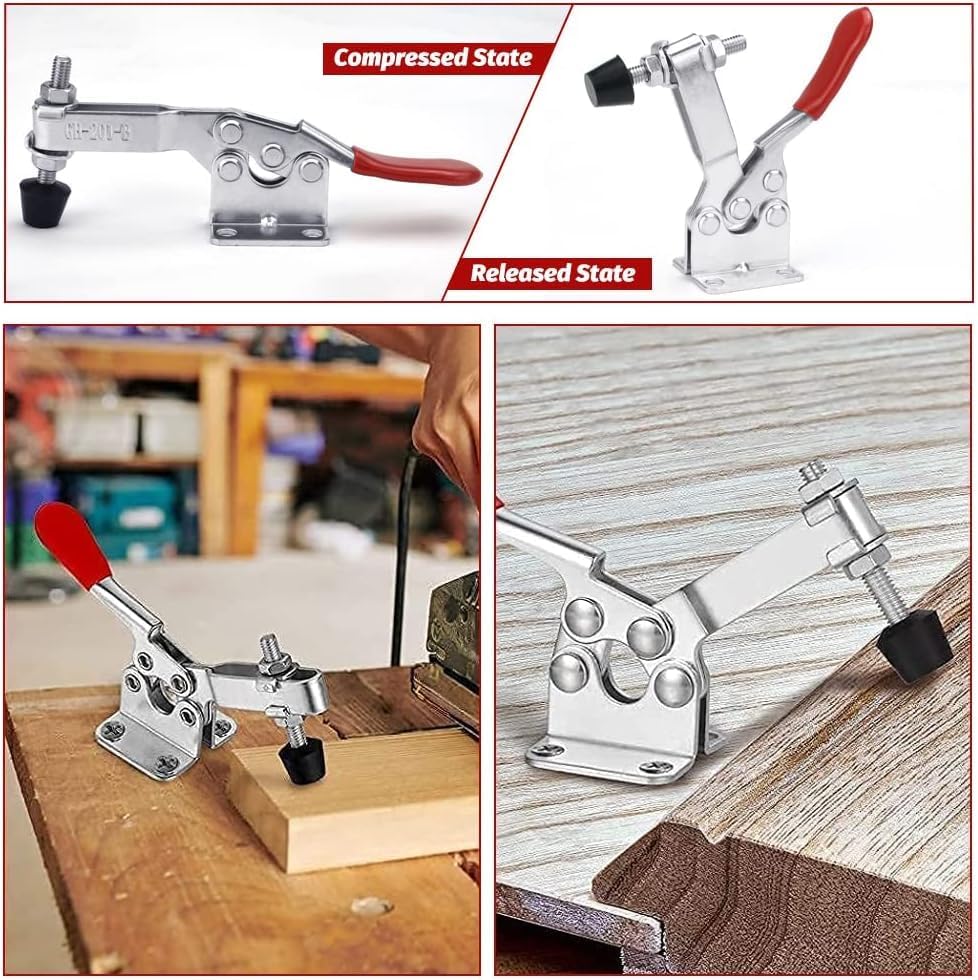 Toggle Clamp, Hand Tool Toggle Clamp GH-12130 100KG/220lbs Adjustable Antislip Red Horizontal Clamp Quick Release Tool, Vertical Toggle Clamp for Machine Operation, Woodworking, Welding