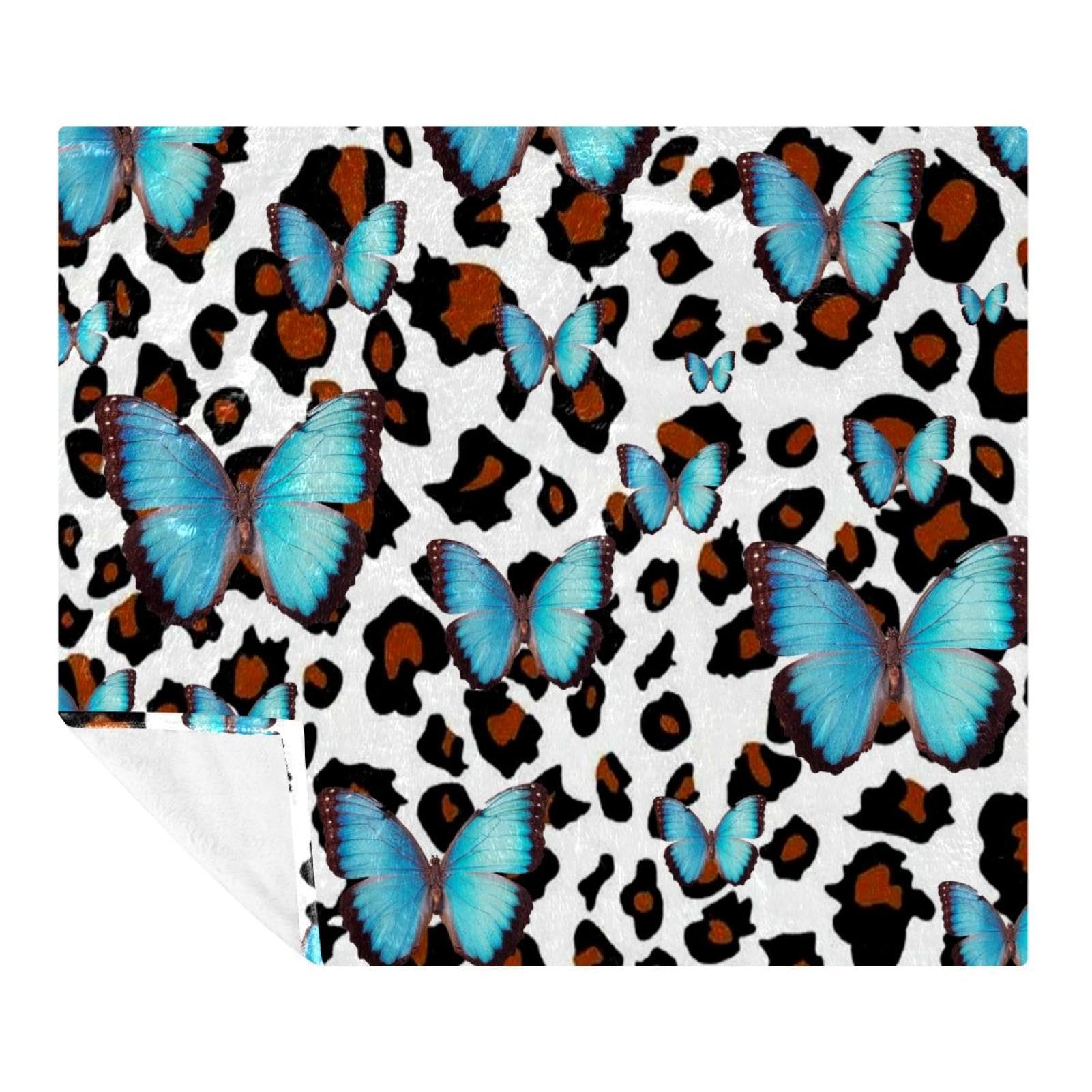 Couverture polaire papillon bleu 150x200 cm pour lit et canapé