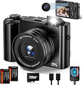 Digital Camera 4K 64MP Autofocus Compact Vlogging Camera with Dual-Lens ...
