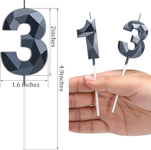 Miniatura 4 de Velas de cumpleaños número 13, velas con forma de diamante 3D número 13, decoración de tarta de feliz cumpleaños, bodas, fiestas, reuniones, fiestas