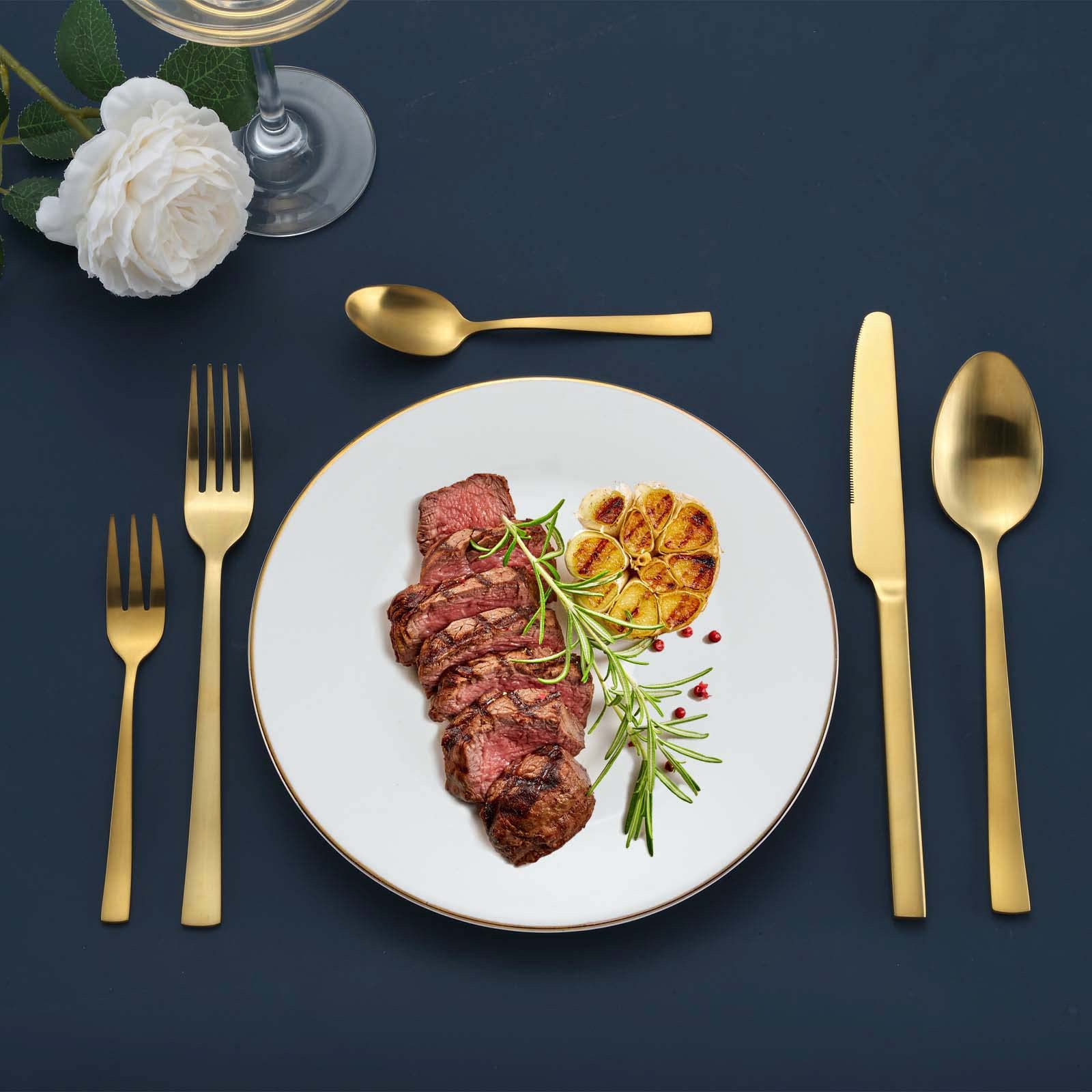 Set di posate 12 persone, Hunnycook 60 pezzi posate oro opaco con forchette cucchiai coltelli, posate d'oro in acciaio inox per casa/cucina/ristorante, lucido, lavabile in lavastoviglie