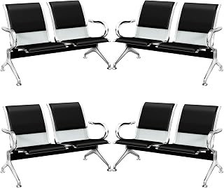 kinbor Waiting Room Bench - 2 Seat Waiting Room Chair, Set of 4 PU Leather Airport Guest Reception Chairs Barber Waiting Bench with Armrests for Hospital Bank Salon Barber Office Waiting Area