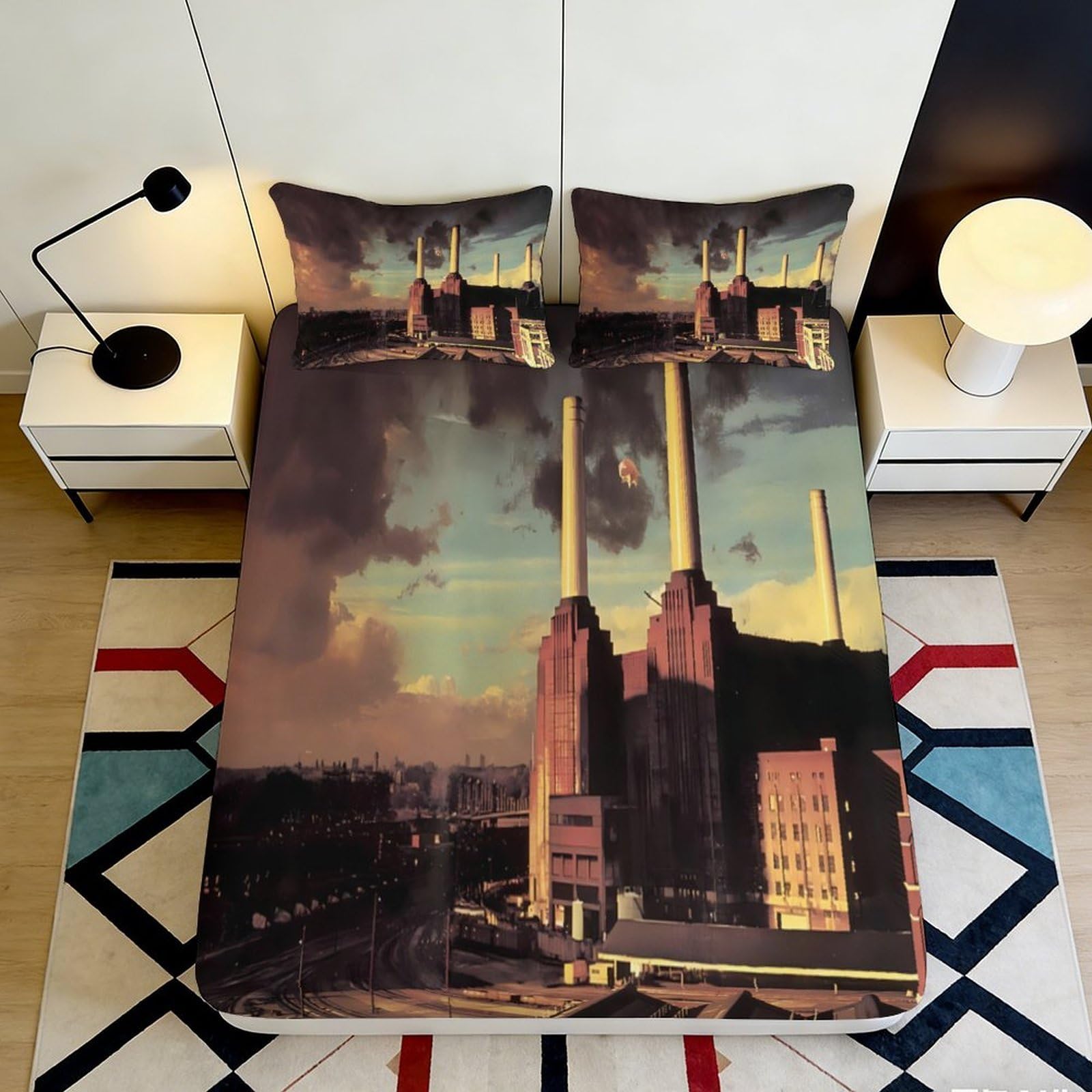 Pnayamiorkfel Style-6 3D Printed Industrial City Fitted Sheet Microfiber Soft Breathable Urban Skyline Bed Cover For Bedroom Guest Room Decor 90X200x25cm