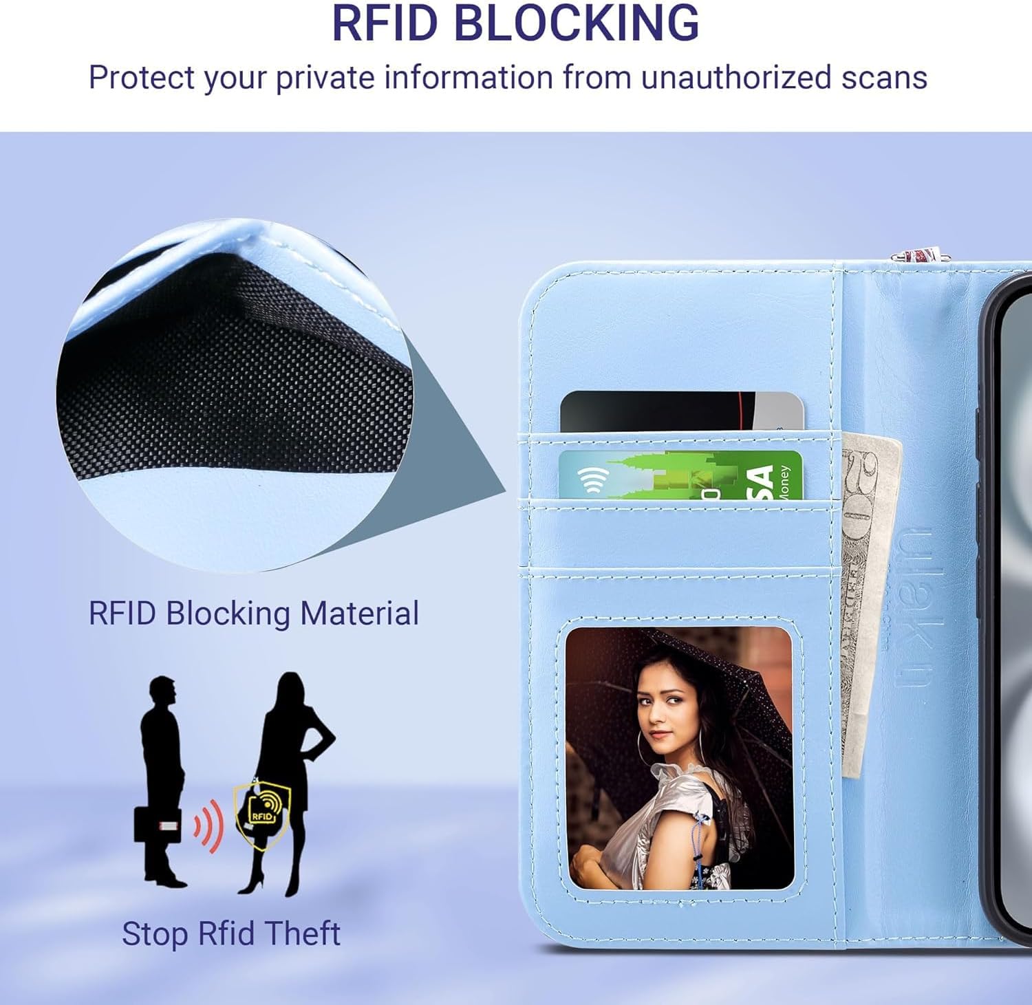 ULAK Compatible with iPhone 17 Wallet Case [RFID Blocking], Women PU Leather Shockproof Protective Folio Flip Cover with Card Holder Kickstand for iPhone17 6.3 inch 2025, Tropical Forest - Image 3