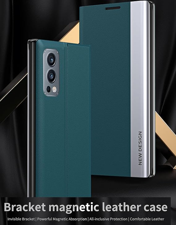 CCSmall for OnePlus Nord 2 5G Bracket Pagnetic Leather Cover TPU Shockproof Protection Flip Phone Case for OnePlus Nord 2 5G CX Green