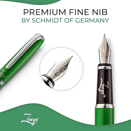 Miniatura 3 de ZenZoi Pluma estilográfica verde punta fina  Bolígrafo de calidad para hombres, mujeres con caja de regalo de lujo, punta notable, convertidor de