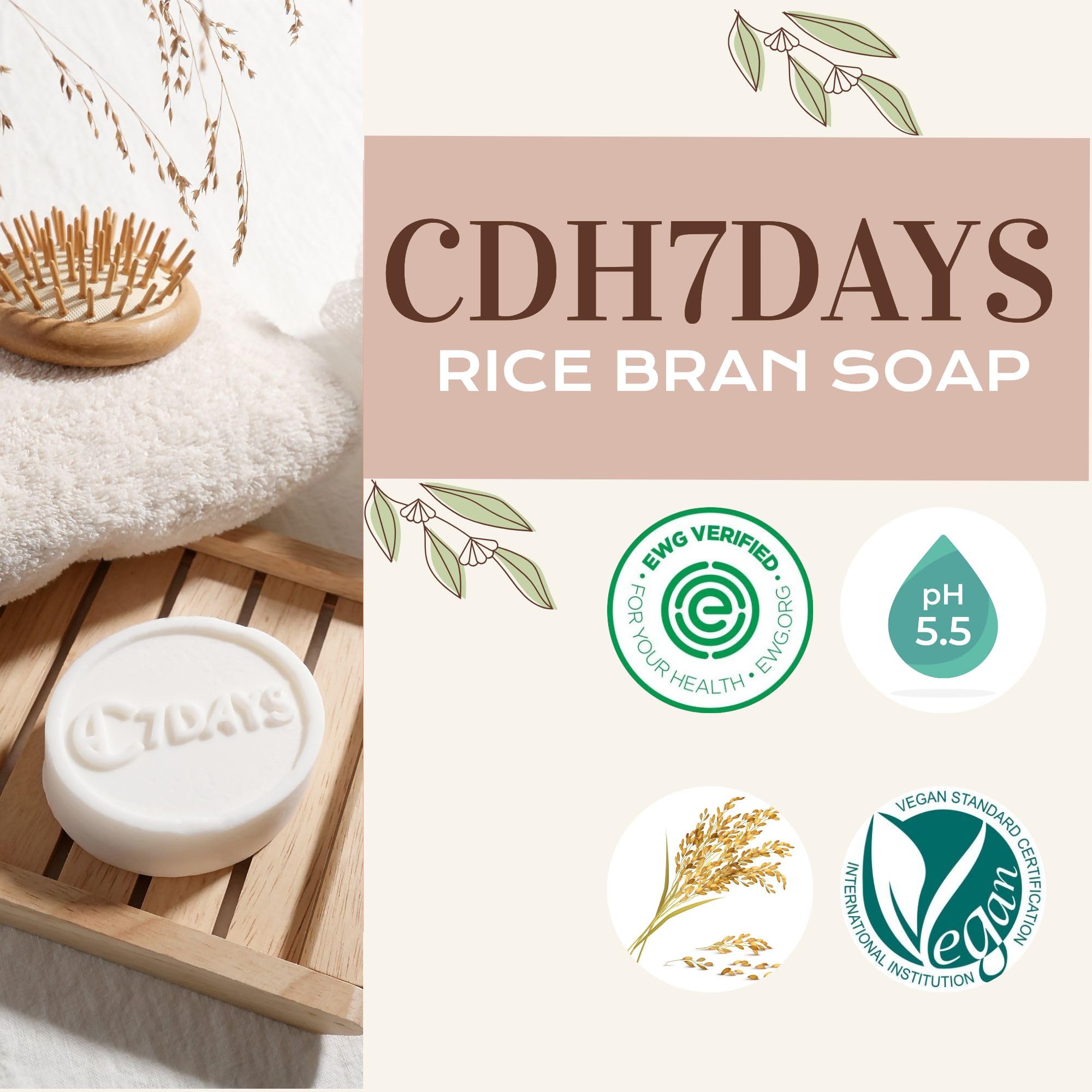 Cdh7Days Ewg vegane Seife, verifiziert, handgefertigt (hergestellt in Korea). Natürliche Körperseife auf pflanzlicher Basis, handgefertigt aus Kleie