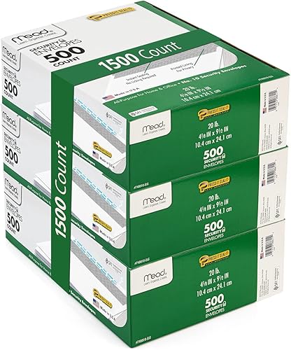 Mead Sobres de seguridad autosellados #10 - Sobres de correo sin ventana - 4 18 x 9.5 pulgadas - Paquete de 1500