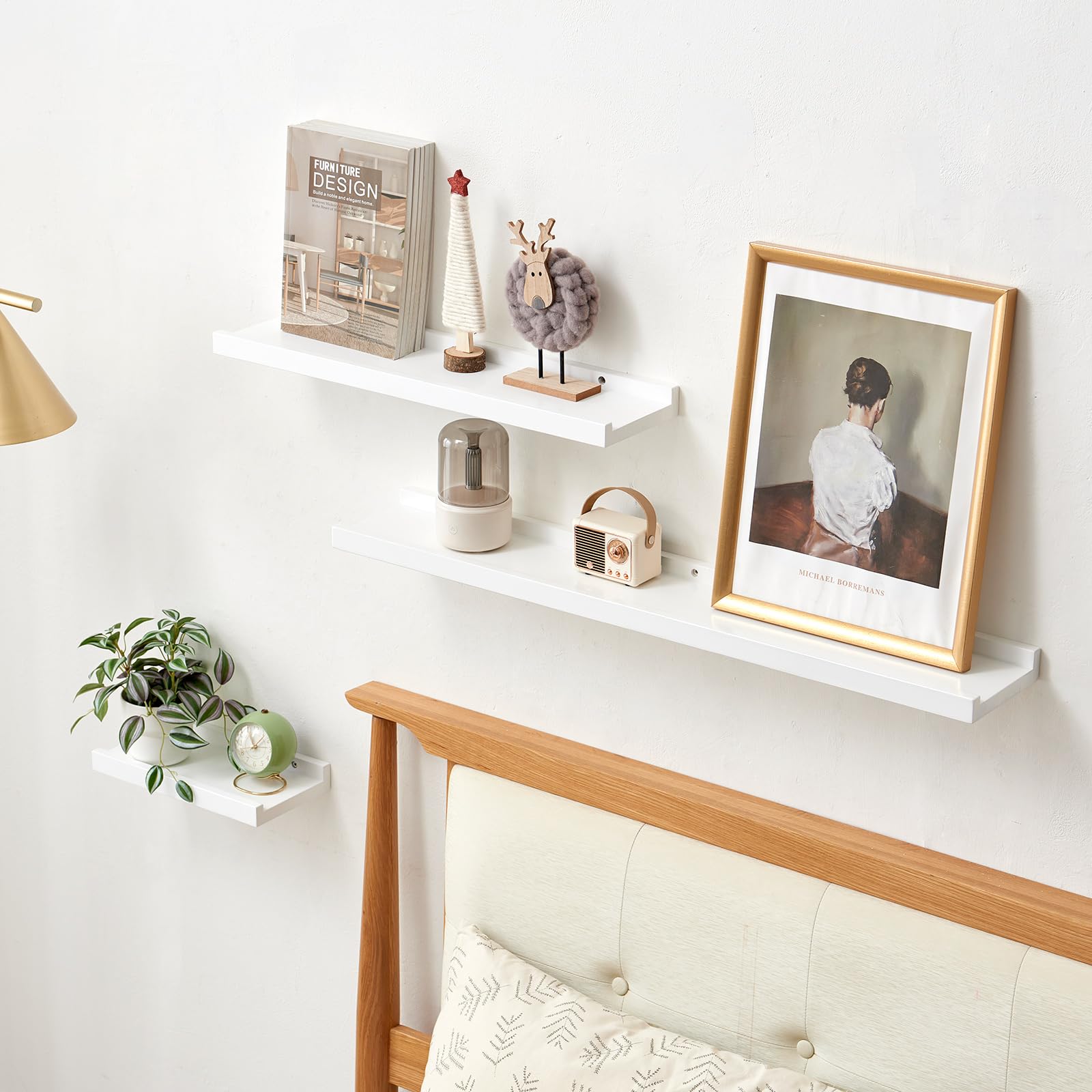 Amazon.com: TREOAKWIS White Floating Shelves Natural Wood Wall