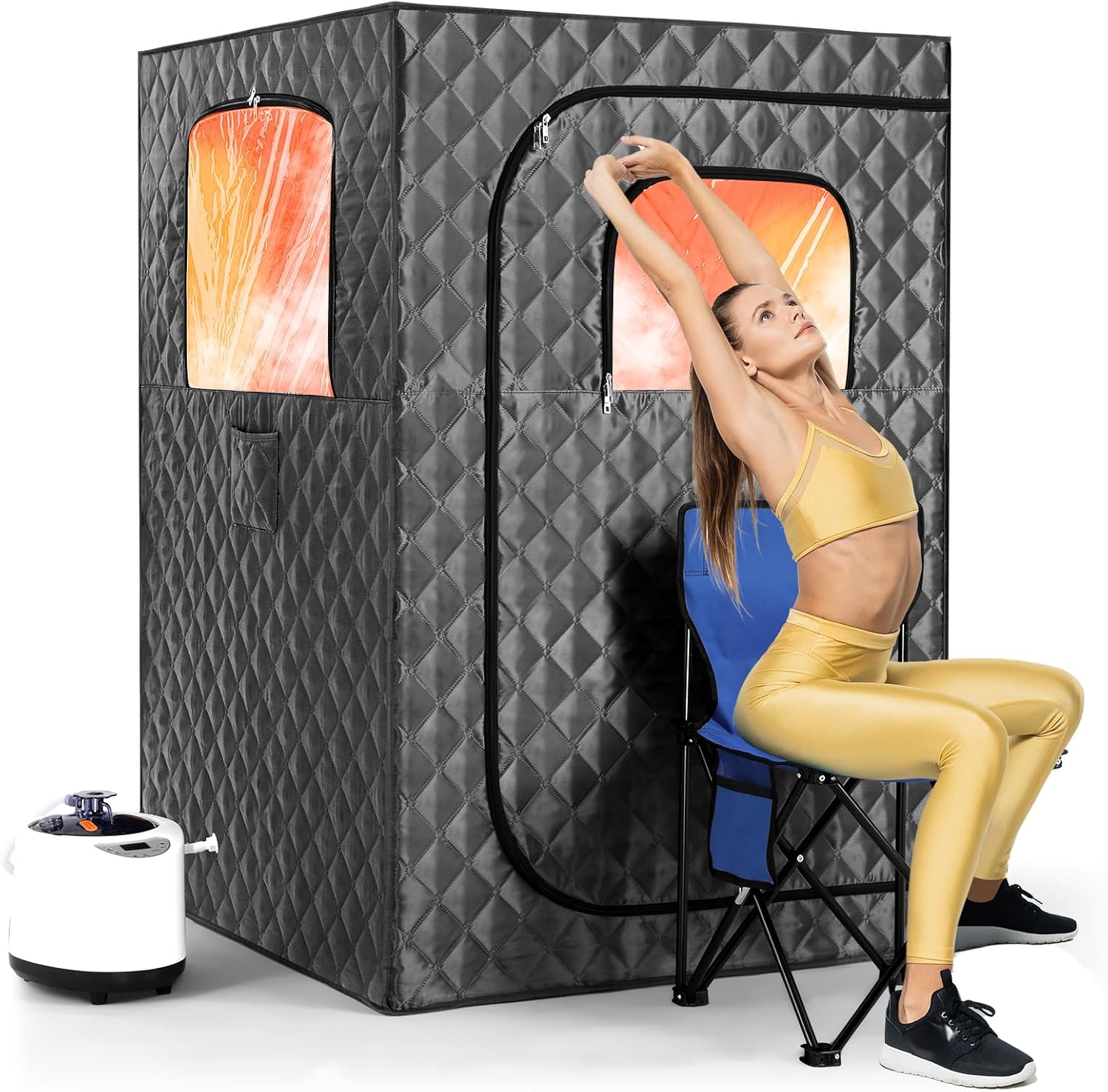 Upgraded Portable Sauna for Home, Steam Sauna Box for Relaxation, Detoxification, Personal Sauna with 1000W 2.6L Steamer, 35”x 35”x 51”, Grey