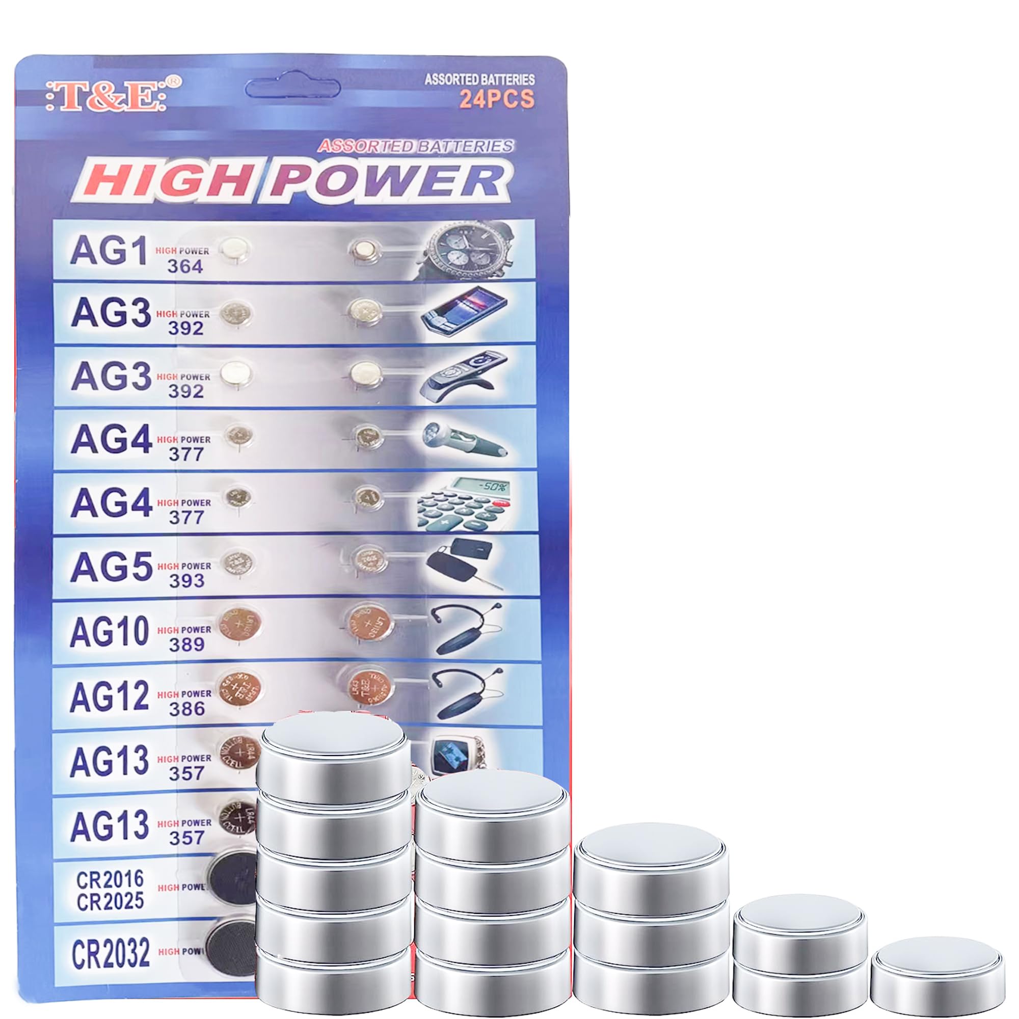 120pcs Alkaline Cell Batteries Assorted Battery 1.55 Volt AG1/LR621 AG3/LR41 AG4/LR626 AG5/LR754 AG10/LR1130 AG12/LR43 AG13/LR44 CR2016 CR2025 3V CR2032 Lithium Coin Batteries Set for Watch Toy Clock