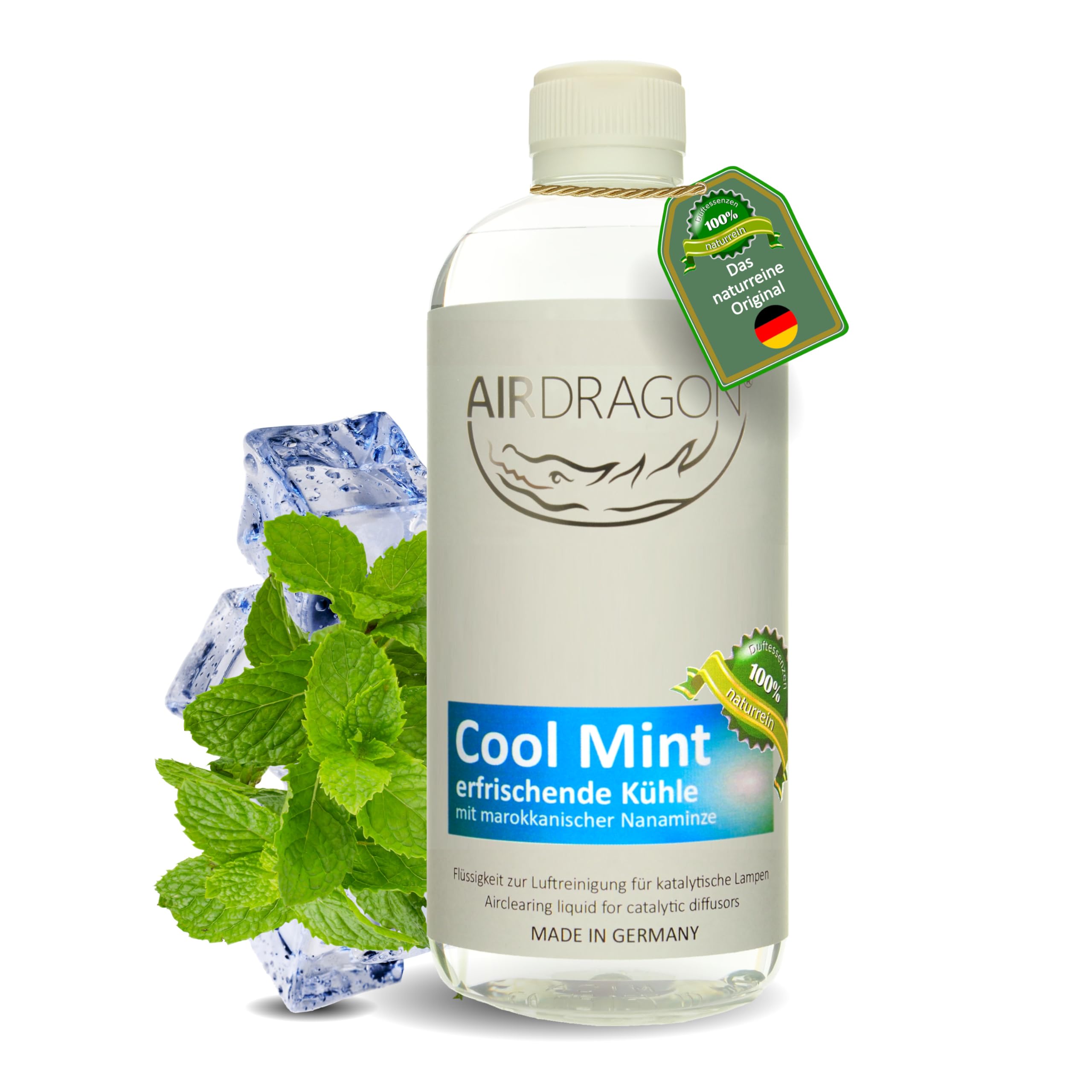 AIRDRAGON COOL MINT - katalytischer Raumduft ohne künstliche Duftstoffe - natürlicher Raumduft mit naturreinem ätherischem Duft-Öl für jede katalytische Lampe 1000 ml - Made in Germany