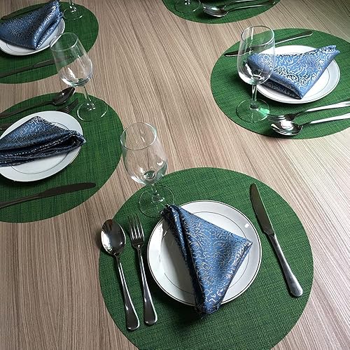 Miniatura 6 de WAZAIGUR Juego de 4 manteles individuales redondos de vinilo tejido fáciles de limpiar, resistentes al calor, manteles para mesa de cocina de 15