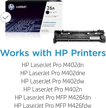 HP 26A Black Toner Cartridge Printers | Works with LaserJet Pro M402 Series; LaserJet Pro MFP M426 Series | CF226A