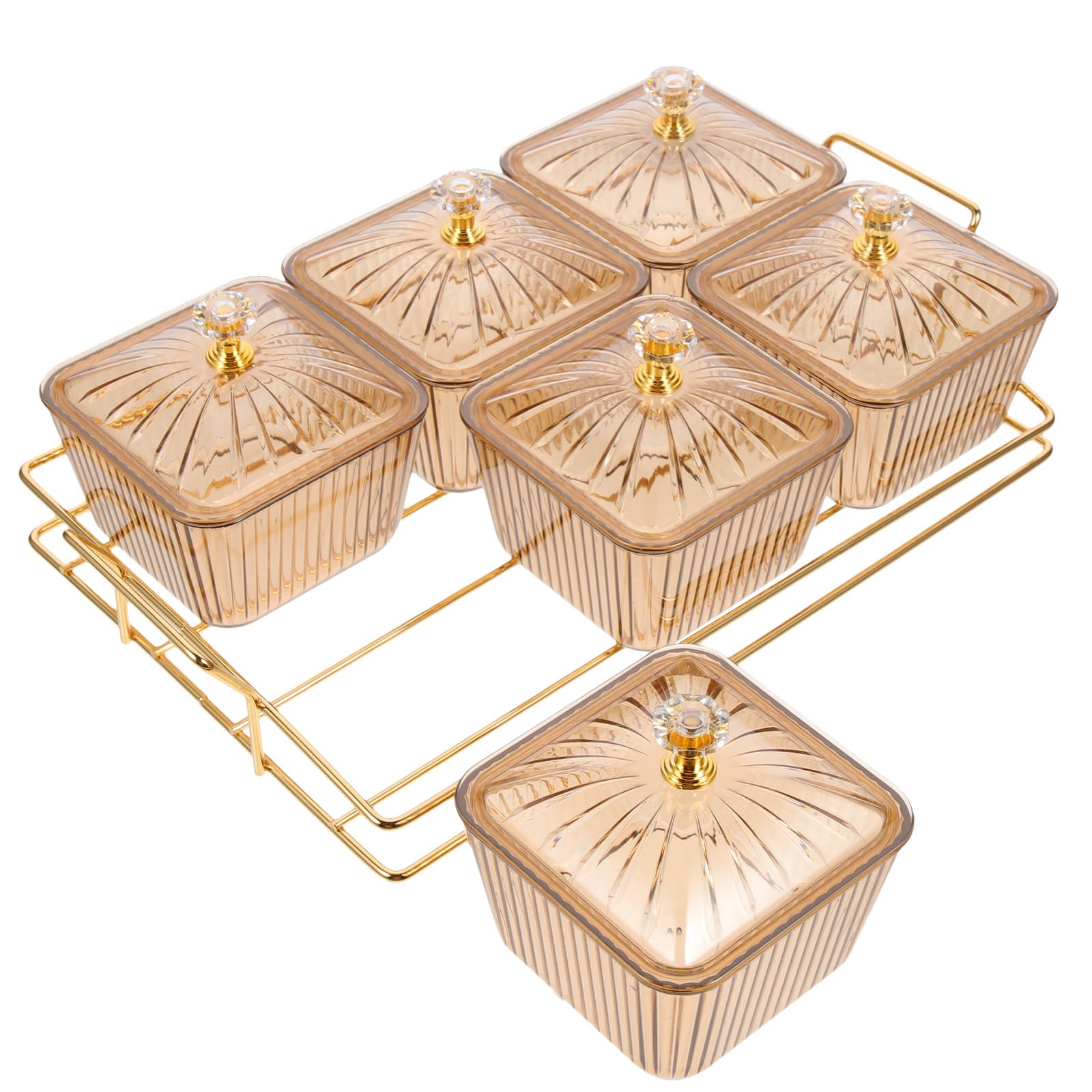 SHINEOFI Plato para Servir Aperitivos Bandeja Creativa de Hierro Dorado con 6 Compartimentos Adecuado para Snacks y Frutas para Boda y Fiesta
