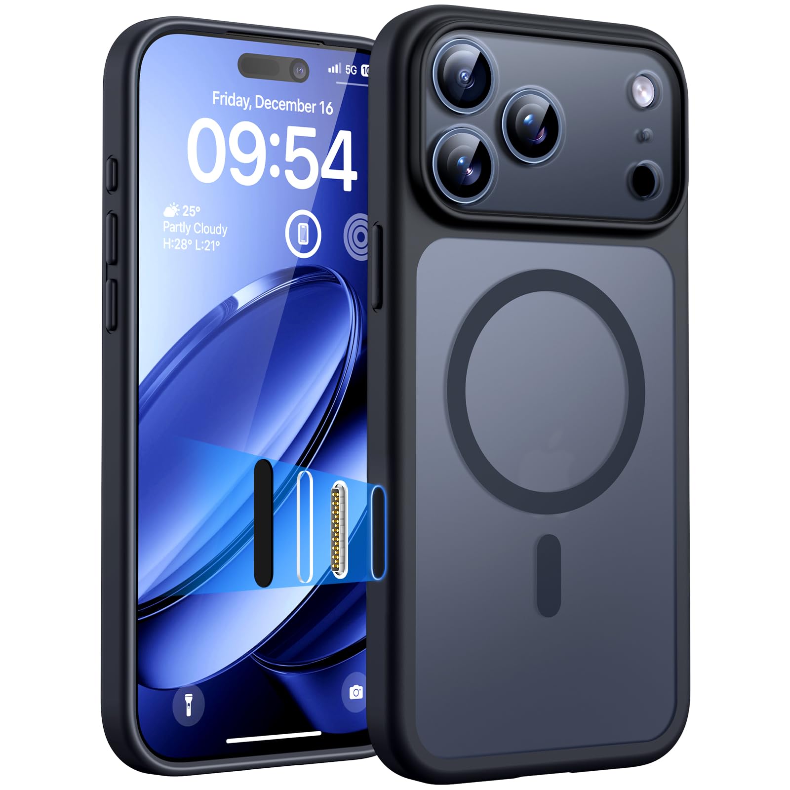 TOCOL for iPhone 17 Pro Case with Camera Control Capture Button, Compatible with Magsafe, Built-in Magnetic Ring, Translucent Matte Phone Case for iPhone 17 Pro 6.3 inch (Key Black)