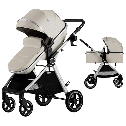 Accombe Baby Stroller, 2 in 1 Newborn Stroller Convertible Bassinet for Infant Toddler Pram with Footmuff (Camel)
