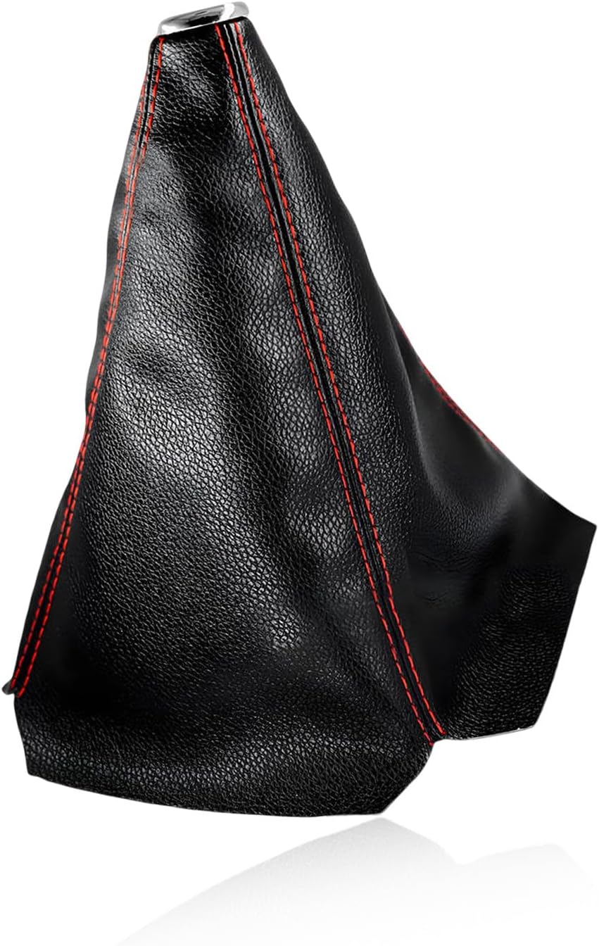 Car Shift Knob Dust Cover, Leather Manual/Automatic Gear Shifter Protective Sleeve, Universal Dustproof Shift Boot Interior Decoration for Most Cars Trucks SUVs Sedans (Black & Red)