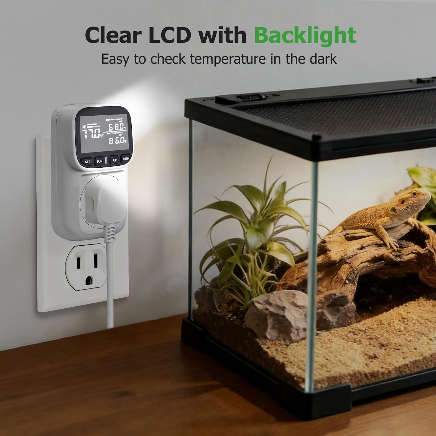 Reptile Thermostat TemperatureController 15A/1800W, Digital Timer Outletfor Greenhouse, Reptile Tank, Heat Mat,Seedlings, Brewing, Aquarium, CyclicTiming/Countdown, VA Display,-40°F~210°F
