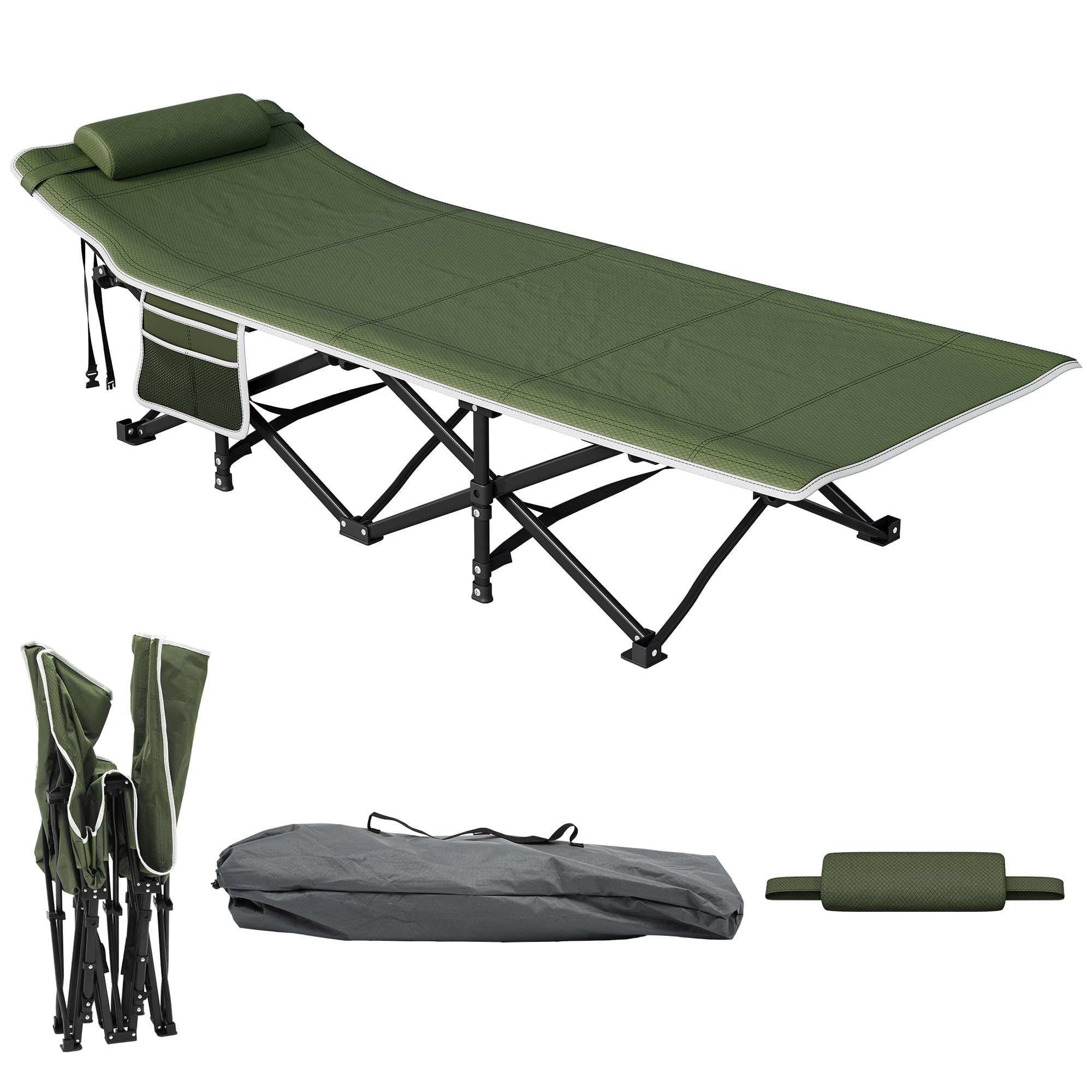 YITAHOME Feldbett Klappbar für Erwachsene, Campingbett 260 kg Traglast, mit Tragetasche, Grün