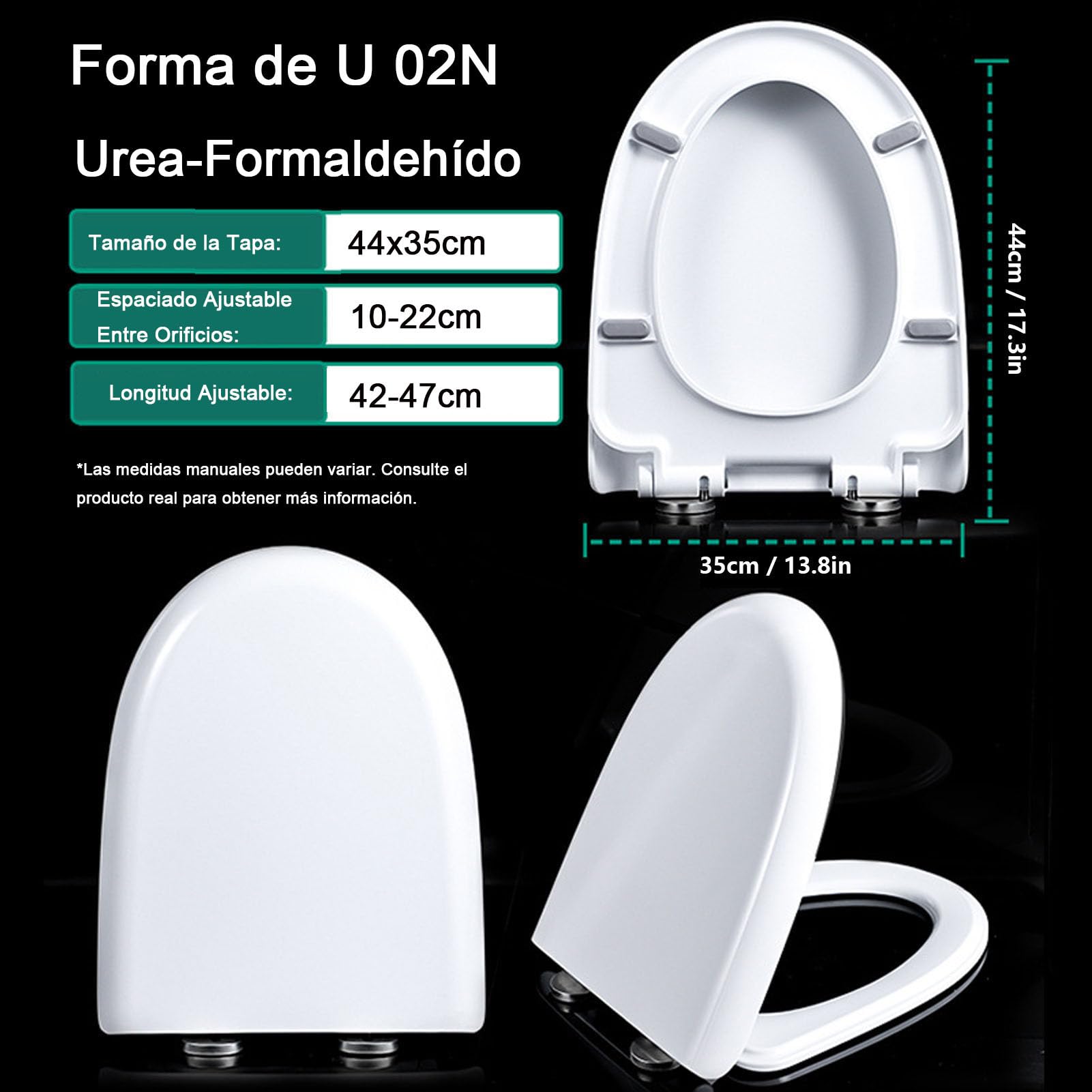 Tapa WC Universal UF Resin, Tapa de Inodoro con Cierre Suave y Liberación Rápida para una Fácil Limpieza, Asiento de Inodoro con Bisagras Ajustables, Forma D, Blanco, 02N, 44x35cm