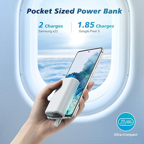 Miniatura 3 de Cargador portátil pequeño de 10800 mAh con cable USB-C integrado mini PD 3A cargador de batería de carga rápida pantalla LCD ultracompacta