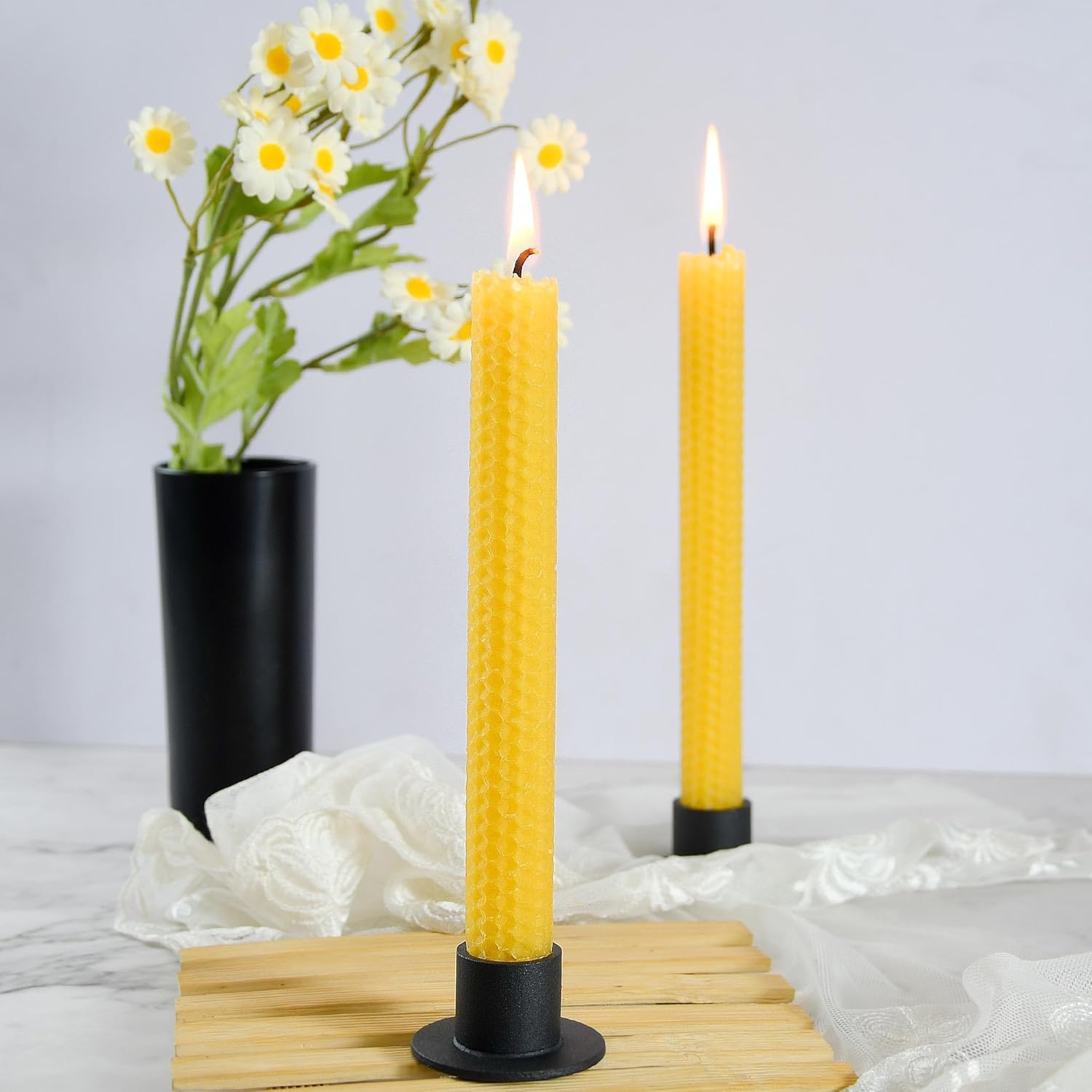 Natural 8 Inch Handmade Honeycomb Candlesticks Bee waxs Taper Candles 6 Pack Hours Burning Time-Bees Wax with Smokeless,Dripless and Unscented for Home Decor Party Dinner - Image 4