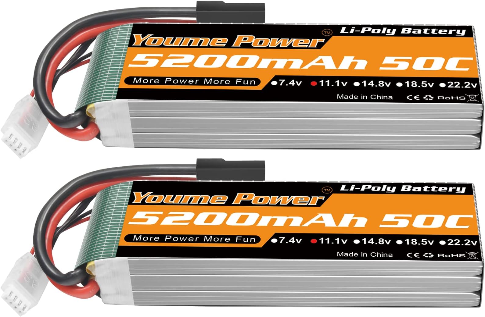 Nihewo 3S Lipo Battery,2 Packs 11.1V RC Lipo Battery 5200mAh with Tr Plug Compatible with RC Car/Truck/Buggy/Truggy, RC Helicopter, RC Airplane, UAV, Drone,Boat (Short)