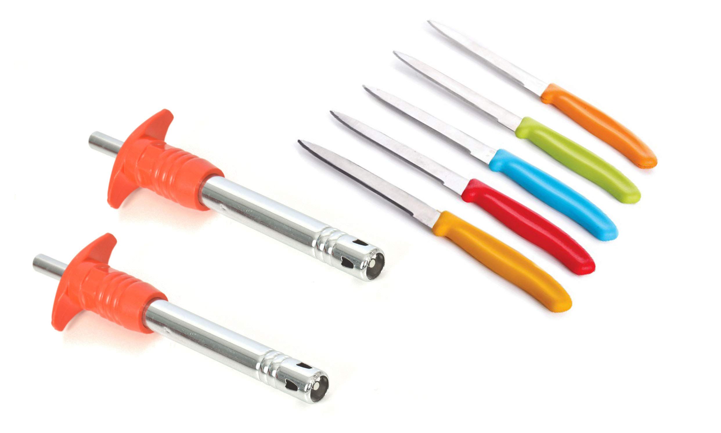 Machak Combo of Stainless Steel Knife Set - 5 Pcs & Steel Gas Lighter- 2 Pcs